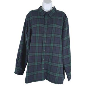 L.L. Bean Fleece Lined Flannel Shirt Womens Large Green Blue Plaid TP-3446